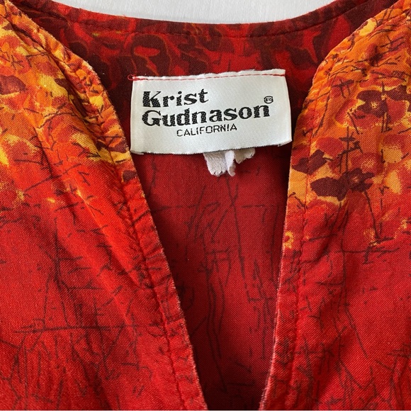 Vintage Krist Gudnason California Dress Duster Caftan Red Orange - Picture 3 of 10
